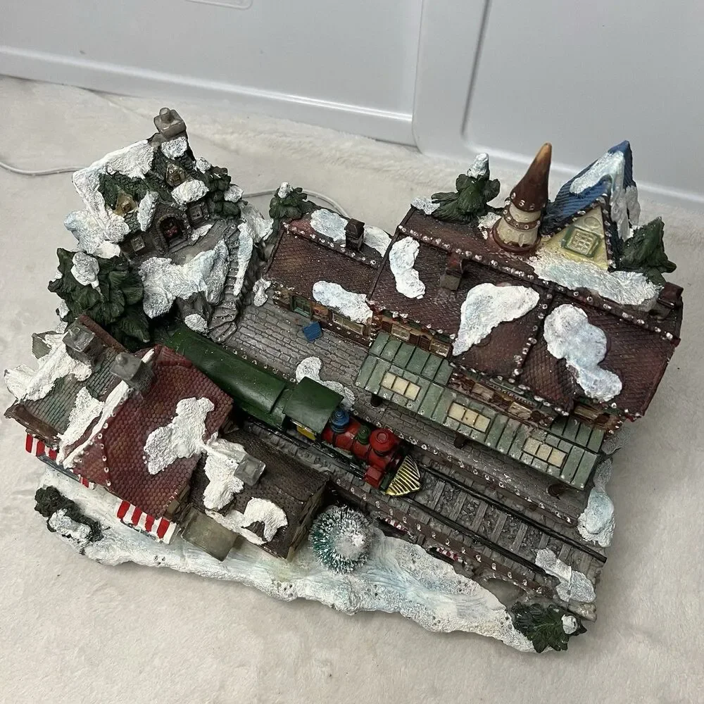 Fiber Optic Christmas Village Light Up Town Scene Vintage Y2K Train Station